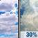 Wednesday: A 30 percent chance of showers and thunderstorms, mainly after 5pm.  Partly sunny, with a high near 77. West wind around 10 mph. 