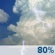 This Afternoon: Showers and thunderstorms, mainly before 5pm, then showers and possibly a thunderstorm after 5pm.  High near 84. West wind around 10 mph.  Chance of precipitation is 80%. New rainfall amounts between a quarter and half of an inch possible. 