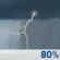 This Afternoon: Showers and possibly a thunderstorm.  High near 76. South wind around 20 mph, with gusts as high as 35 mph.  Chance of precipitation is 80%.